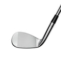 Close-up of the Cobra 2025 King Wedge iron head by Cobra, featuring shiny MIM 8620 Carbon Steel and detailed grooves on the clubface, set against a plain white background.