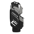 The Cobra 2025 Signature Cart Bag in Black/Grey stands upright with multiple zippered pockets and the Cobra logo on the side, making it a stylish and practical choice for any trolley golf bag setup.