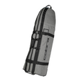 The Cobra Crown Rolling Club Travel Cover by Cobra is a large grey and black golf travel bag with cobra printed on the side. It features sturdy black straps and handles, and it stands upright at an angle against a white background.