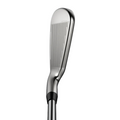 A close-up of the Cobra DS-ADAPT 2025 Irons by Cobra highlights its grooved face and high-launch design, shown from an angle against a white background.