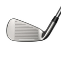 A close-up of the Cobra DS-ADAPT 2025 Irons club head by Cobra, featuring horizontal grooves, is shown against a white background with part of the forgiving irons shaft visible.
