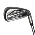 The Cobra DS-ADAPT 2025 Irons by Cobra feature a sleek, modern design in silver and black, with DS and ADAPT labels on the club head, and are designed for high launch, forgiveness, and advanced styling.
