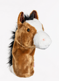 The Daphnes Animal Golf Headcovers by Daphne features a plush horse head with brown and white fur, black mane, and upright ears. Designed to fit over your golf club, its part of the Daphne Animal Headcovers collection.