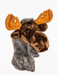The Daphnes Animal Golf Headcovers driver headcover by Daphne features a plush moose head with soft brown fur, large orange antlers, and a furry gray neck, shown against a plain white background.