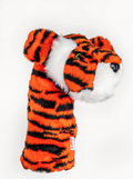 The Daphnes Animal Golf Headcovers by Daphne features a plush driver cover resembling an orange and black tiger with white accents on the cheeks and muzzle, shown against a plain white background.