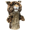 A plush wildcat puppet by Daphne, featuring spotted brown fur, pointed ears, whiskers, and a white muzzle—ideal as a Daphnes Animal Golf Headcover for drivers or as a collectible.