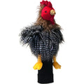 Daphnes Animal Golf Headcovers by Daphne features a plush rooster-shaped driver cover with a red comb, yellow beak and feet, fuzzy brown and black feathers, and a ribbed black base—perfect for animal golf headcover fans.