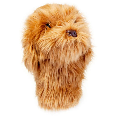 Daphnes Animal Golf Headcovers by Daphne feature a fluffy, light brown dog design with long shaggy fur and a black nose, adding personality and protection to your driver.