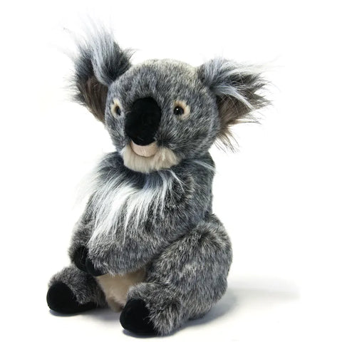 A plush koala toy with soft gray fur, white chest, fluffy ears, and dark paws sits upright against a white background—perfect as a Daphnes Animal Golf Headcover collectible by Daphne.