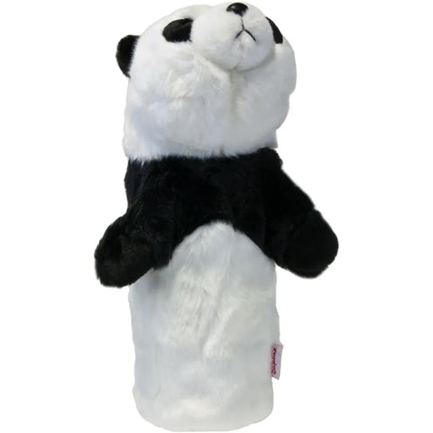 The Daphnes Animal Golf Headcovers by Daphne features a plush panda with black and white fur, upright ears, black eye patches, and two black arms—designed to fit over your golf club for fun protection.