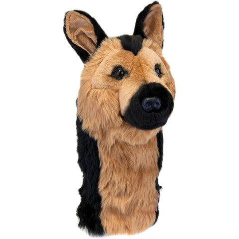 Daphne’s Animal Golf Headcovers features a German Shepherd design with tan and black faux fur, upright ears, and lifelike details—a standout plush driver headcover from Daphne.
