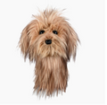 A lifelike, fluffy dog mask with shaggy brown fur, black nose, and realistic eyes—resembling a small breed—similar in detail to Daphnes Animal Golf Headcovers by Daphne, shown against a plain white background.
