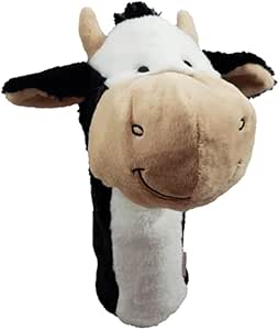 Daphnes Animal Golf Headcovers by Daphne: a plush cow headcover with black & white fur, beige snout, small horns, floppy ears, and a cute stitched smile—perfect for adding fun to your golf bag.