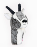 A plush Daphnes Animal Golf Headcover by Daphne, styled like an antelope or gazelle with gray and white fur, black button eyes, horns, and white inner ears, is shown against a plain white background.