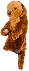 A brown plush beaver or otter hand puppet with a light face, black eyes, big nose, and long tail—makes a whimsical Daphnes Animal Golf Headcover by Daphne for your driver and golf bag.