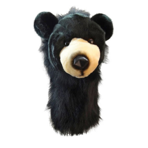 Daphnes Animal Golf Headcovers by Daphne: black bear driver headcover with a tan snout and black nose, designed to protect your golf club.