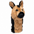 Daphne's German Shepherd golf headcover shown upright from a three-quarter front view, with tan and black plush fur, pointed ears and a long black muzzle.