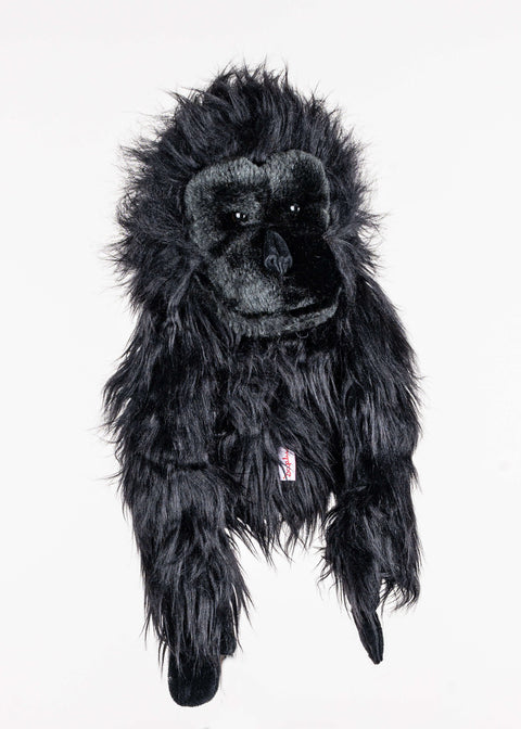 Daphne’s Gorilla golf driver headcover, black plush fur, front view on a white background.