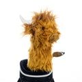 Rear angle of the Daphne's Highland Cow golf headcover showing its shaggy plush finish