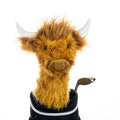 Daphne's Highland Cow golf driver headcover with shaggy brown plush fur and pale horns