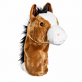 Daphne's Horse golf headcover shown upright from a three-quarter front view, with brown plush fur, a white blaze and muzzle, upright ears and a black mane.