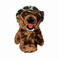 Daphne's Military Bear golf driver headcover with brown plush fur, open smiling mouth and green camouflage bush hat