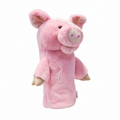 Daphne's Pig golf driver headcover with soft pink plush coat, floppy ears, rounded snout, small eyes and beige trotters