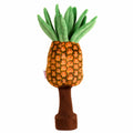 Daphne's Pineapple golf driver headcover, front view showing the textured orange plush fruit, tall green leaves and brown knitted protective sleeve on a clean white background