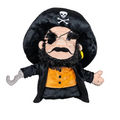 Daphne's Pirate golf driver headcover with black skull-and-crossbones hat, eye patch, beard, gold earring, hook hand and orange shirt, shown from the front