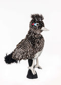 Daphne’s Road Runner golf driver headcover, side view showing speckled plush feathers and long legs.