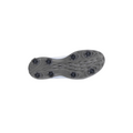 The image shows the gray sole of the ECCO Biom Tour Mens Golf Shoes by Ecco, featuring six black cleats in a symmetrical pattern, a textured grip design, and the brand name “ecco” displayed at the center. The shoe is also waterproof.