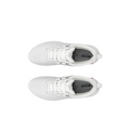 A pair of ECCO Biom Tour Womens Golf Shoes by Ecco in white, shown from above with visible laces and Ecco logo on the insoles, displayed on a white background—stylish waterproof footwear for women golfers.