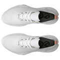 Top view of Ecco ECCO Womens Biom H5 Golf Shoes 2025, white lace-up sneakers with white soles and an orange heel tab; black “02” on the insoles—stylish all-weather golf shoes.