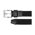 FootJoy braided belt in black, featuring a woven design with leather accents at the buckle and tip. Equipped with a durable silver buckle for a secure fit.