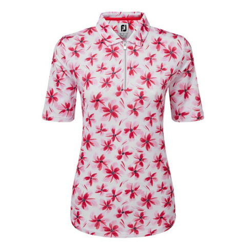 FootJoy Womens 1/4 Zip Short Sleeve Floral Shirt