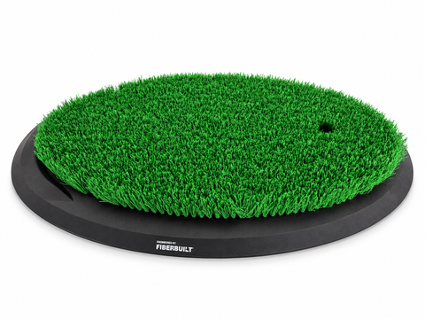 Low side view of Fiberbuilt Flight Deck showing its dense grass surface and heavy rubber base