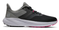The FootJoy 2023 Women's Flex Golf Shoes in black feature a gray upper, white sole, and pink accents