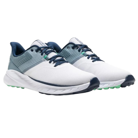 The FootJoy 2025 Flex Men's Golf Shoes in Marine/White/Green feature a lightweight, sporty, and breathable design—perfect for those seeking comfortable performance on the course.