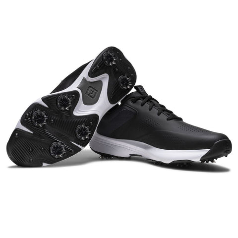 FootJoy 2026 Qualifier Wide Men's Spiked Golf Shoes Black White Steel Grey - outsole view