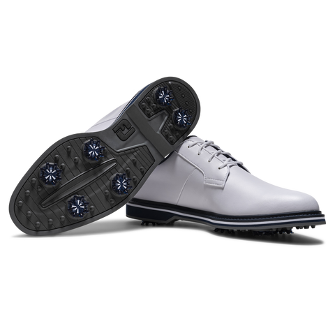 FootJoy 2026 Vanguard Men's Golf Shoes White/Navy/Blue - pair with outsole view