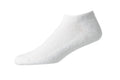The FootJoy Women's ComfortSof Sport Sock in white, a single no-show sport sock by FootJoy, is displayed isolated on a plain white background.