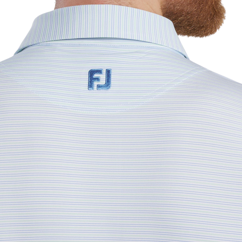 FootJoy Emory Stripe Lisle Men's Polo | White/Pistachio/Blue Jay