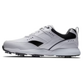 The FootJoy Golf Specialty Men's Shoes in White/Black feature a low-profile, lace-up design with black accents, textured sole, and heel pull tab—ideal for stylish functionality on or off the course.