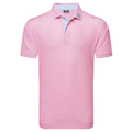 The FootJoy Men’s Citrus Print Lisle Polo in Lemonade/Skyway is a short-sleeved, button-up golf shirt with a collar and light blue inner placket, crafted from ProDry Performance Fabric for comfort.