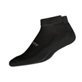 The FootJoy Mens ComfortSof Sport Sock features black ankle-length design, ribbed cuffs, cushioned sole, and a subtle white side logo—delivering comfort and style from the trusted FootJoy brand. Shown on a clean white background.
