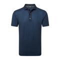The FootJoy Men's Etched Texture Print Lisle Polo in navy is a short-sleeved collared shirt with three buttons and a small stitched logo on the left collar, displayed on a white background.