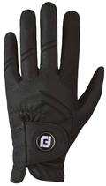 The FootJoy Men's GT Xtreme Glove in black features a textured palm for strong grip and all-weather control, a Velcro strap, and a white-and-black FootJoy logo, shown with the palm facing up.