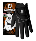 A packaged FootJoy Men's GT Xtreme Glove in black is displayed, with one black all-weather glove over the packaging featuring an image of a white glove and FootJoy branding.