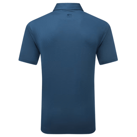 A back view of the FootJoy Mens Micro Feeder Stripe Lisle Polo in navy/tonal, featuring short sleeves, a subtle textured stripe pattern, and a small FootJoy logo centered below the collar.