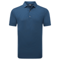 The FootJoy Mens Micro Feeder Stripe Lisle Polo in navy/tonal features subtle horizontal stripes, a classic collar, and a two-button placket—ideal for both on and off the course.